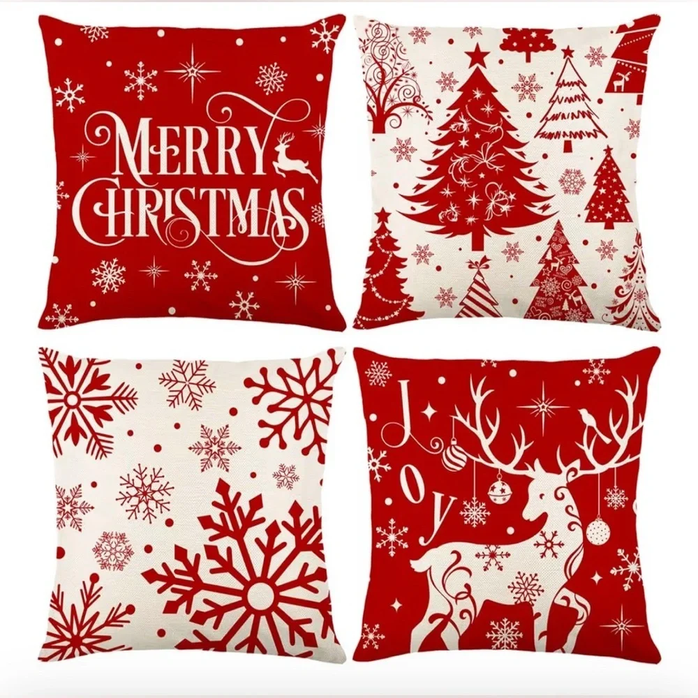 New- Set of SIX Festive Red and White Festive couch Pillow Set